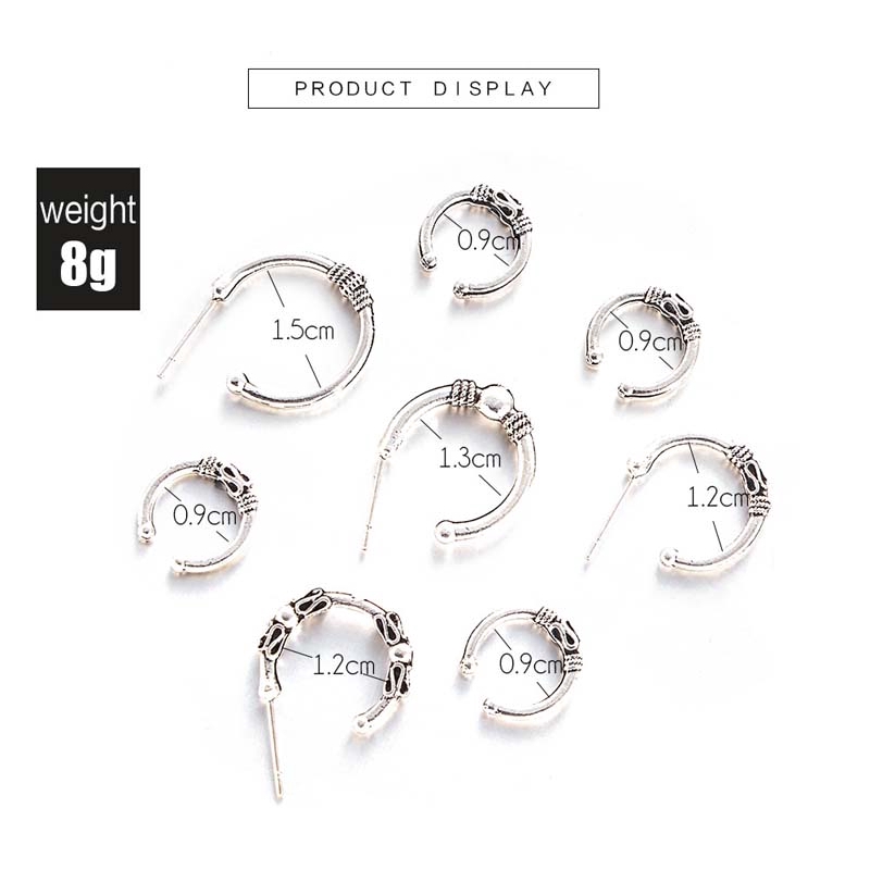 8piece/sets Alloy Hoop Earrings Pinna Helix Tragus Piercing Vintage