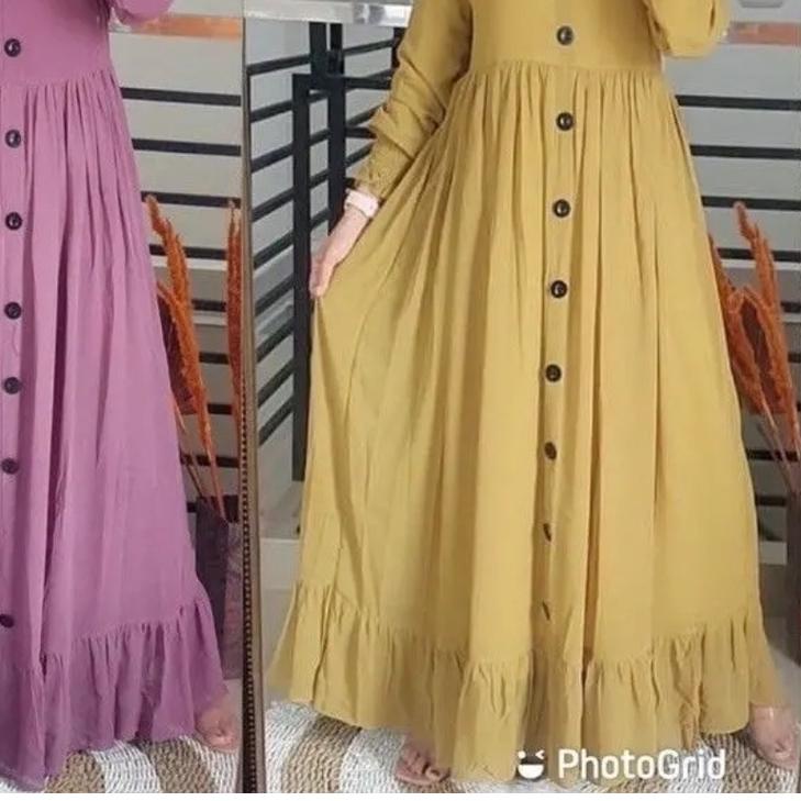 Baju Gamis Wanita Terbaru 2022 / Gamis Malaysia Terbaru 2022 / Gamis Polos Full Kancing Depan Dress 