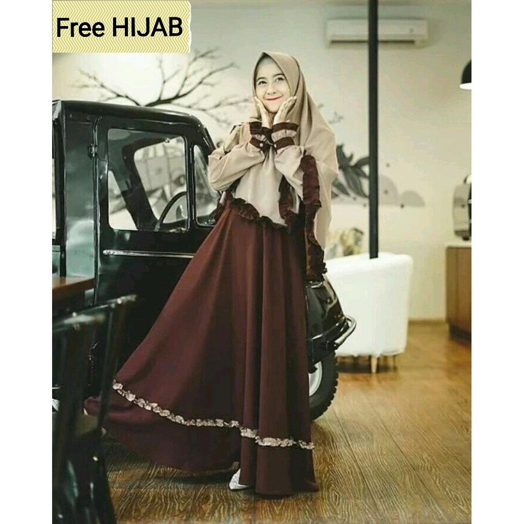 ARSYIRA  - Bisa COD Gamis Baju Dress Syari Busui FREE HIJAB Renda Bawah Bergo Muslim Wanita Seragama
