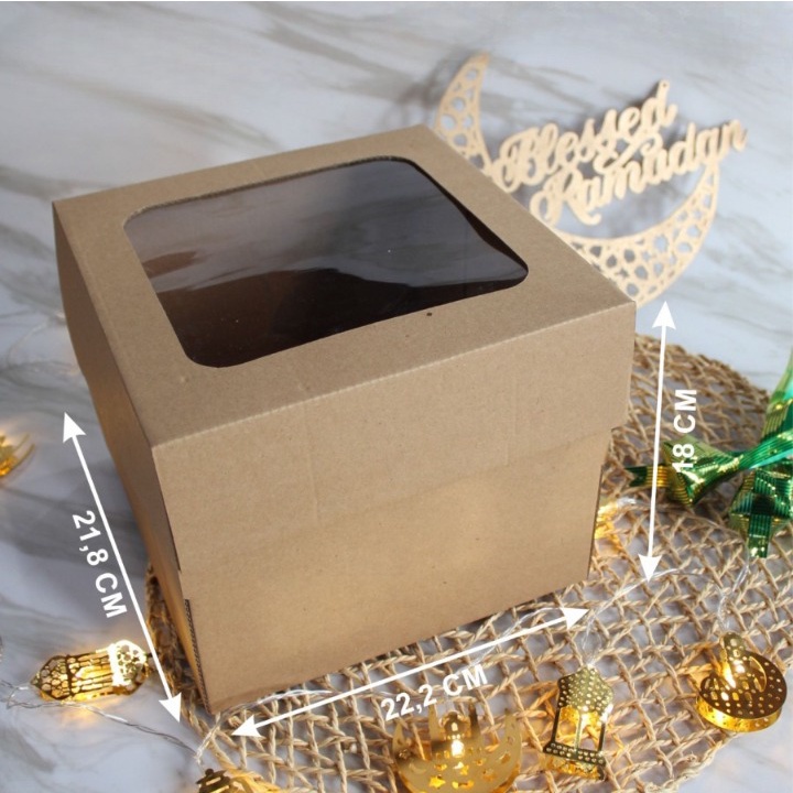 

dus diecut mika box kue ulang tahun kecil isi 10 pcs kardus coklat packing ukuran 21x22x18 cm