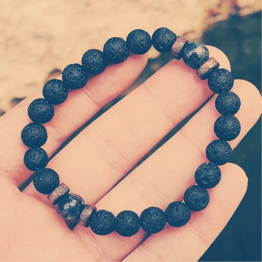 Perhiasan Gelang Batu Lava Chakra Buddha Tibet Mata Harimau Onyx Untuk Hadiah