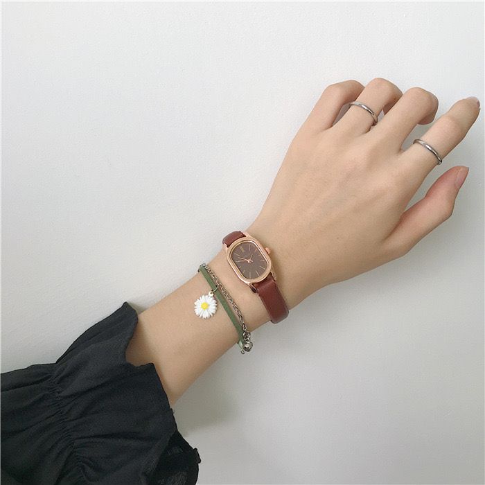 BAJ Jam Tangan Quartz Strap PU Analog Casual Gaya Retro Wanita Persegi Watch Korean Fashion Persegi Kecil RM039