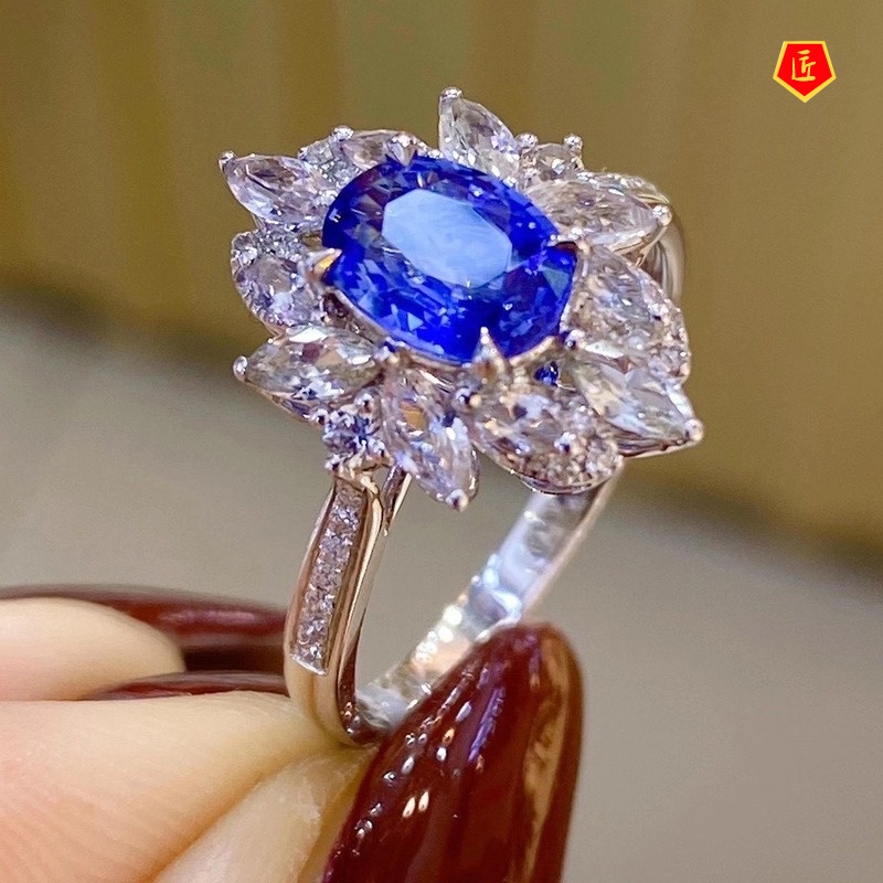 [Ready Stock]Luxury Fully-Inlaid Natural Sapphire Colored Gems Ring