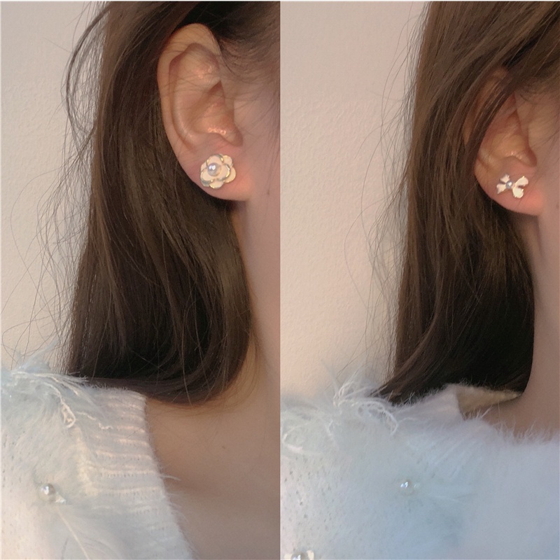 Set Anting Stud Mutiara Camellia Bahan S925 Silver Gaya Elegan Untuk Wanita