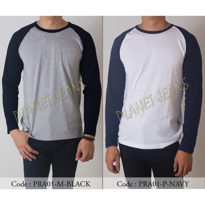 Order Langsung Baju kaos polos lengan panjang raglan Premium warna abu misty navy PRA Murah
