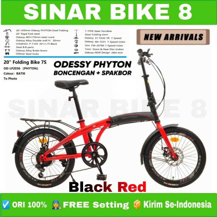 Sepeda Lipat Ukuran 20 Inch ODESSY PHYTON Boncengan 7 Speed New