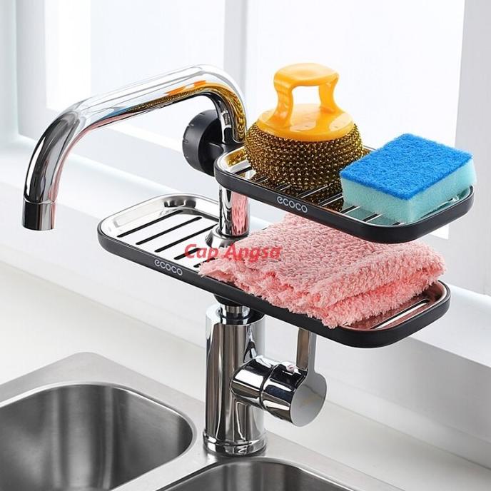 ECOCO FAUCET RACK TEMPAT RAK SABUN MANDI CUCI PIRING SHAMPO WASTAFEL - SHORT, Hitam