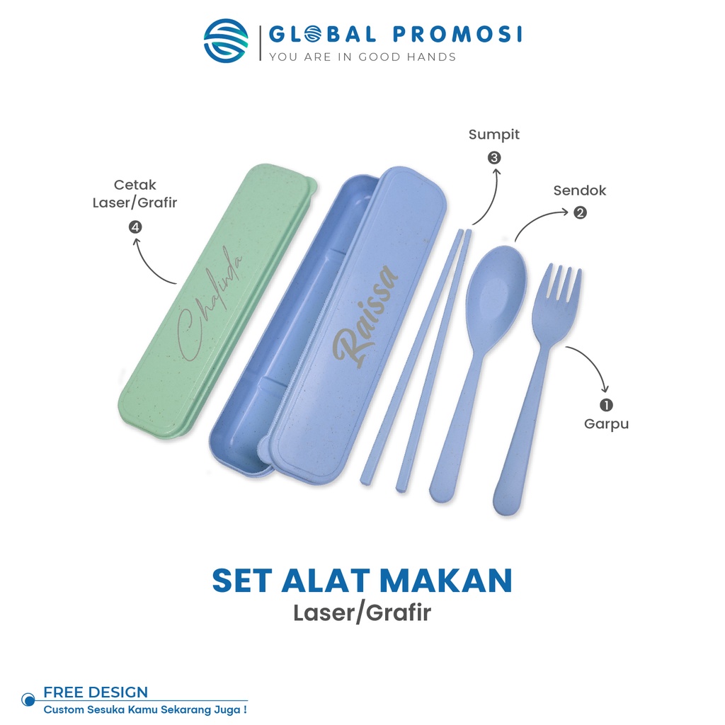 Set Alat Makan Custom Cutlery Set New Normal Kit Cetak 1 Warna PERMANEN ANTI LUNTUR Promosi Souvenir