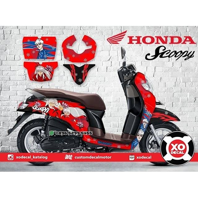 DECAL STICKER HONDA SCOOPY NEW FULL BODY INUYASHA RED DESIGN