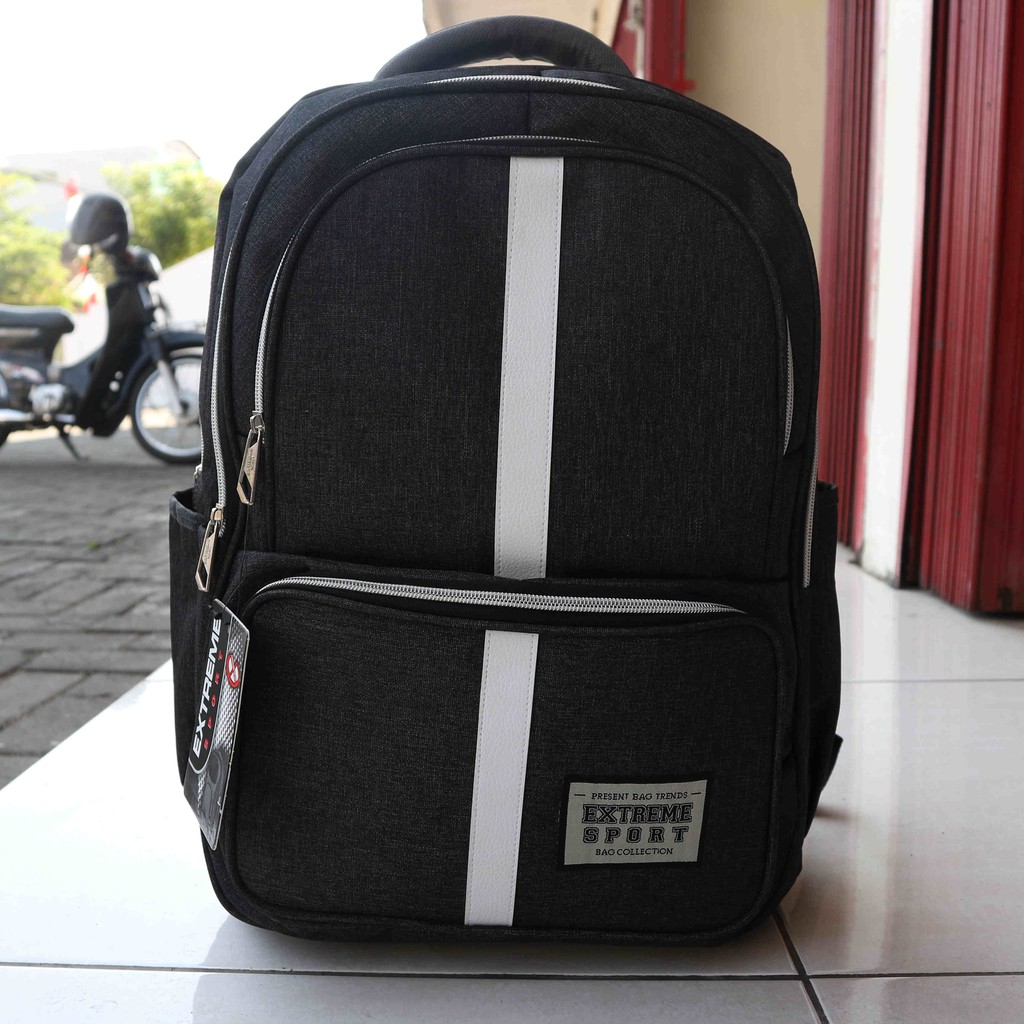 Tas Gendong Sekolah Kuliah Keren Ransel Extreme Hitam Garis Putih Kece