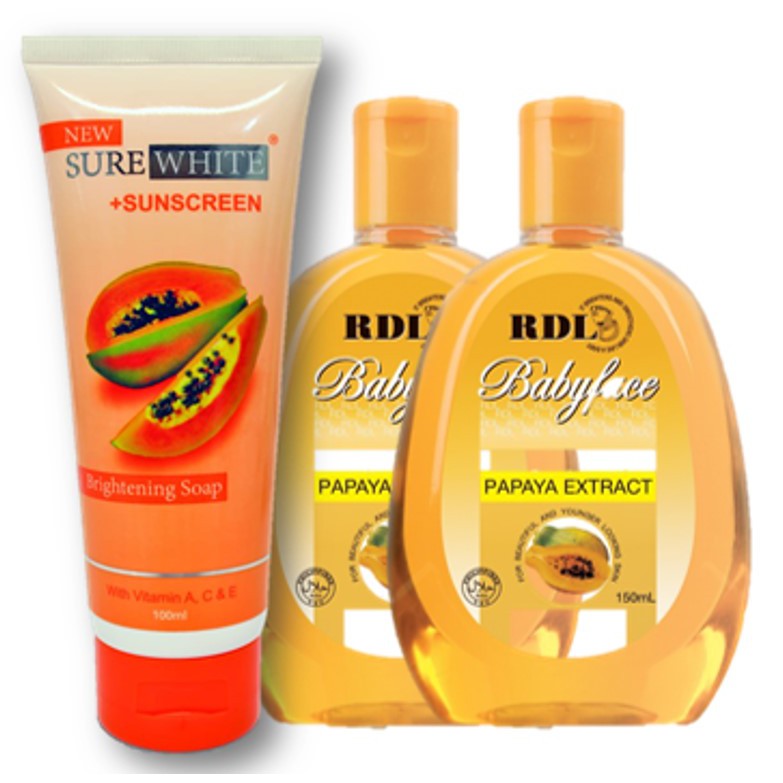 SUREWHITE FACIAL FOAM PAPAYA (1 PCS) - RDL CLEANSER PAPAYA (2 PCS)
