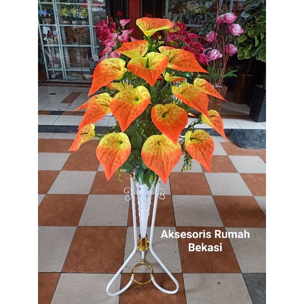 (Bunga saja) Bunga artificial anthurium, Amarilis, Aron panda, Bunga Lilly bunga sudut-Aron orange