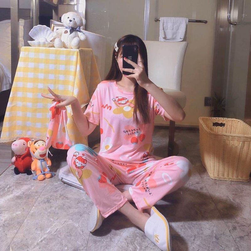 Baju tidur Cp cewek spandek bahan halus dan lembut +pouch