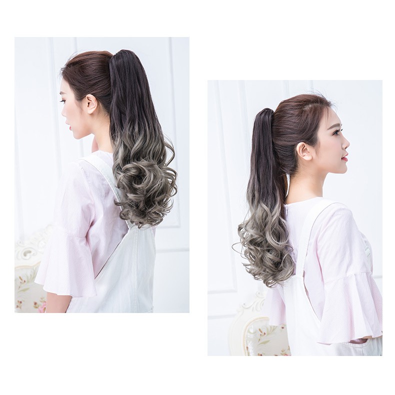 PTG ponytail hair extension gradasi two tone wavy curly jepitan jepit ekor kuda rambut palsu panjang