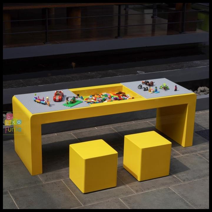 Meja Lego 120Cm Dengan Baseplate Dan Kursi Storage