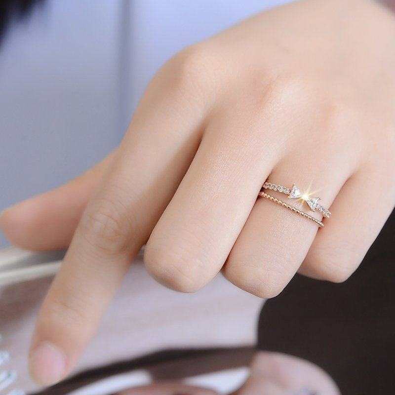 Cincin busur berlian imitasi imut Korea rings wanita