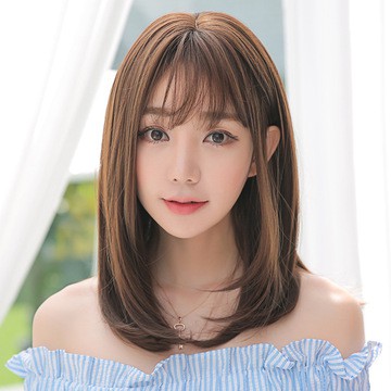 Wig full Lace Rambut Palsu Wanita Short Straight Model Bob / Wig Wanita Poni Lucu Natural Hair