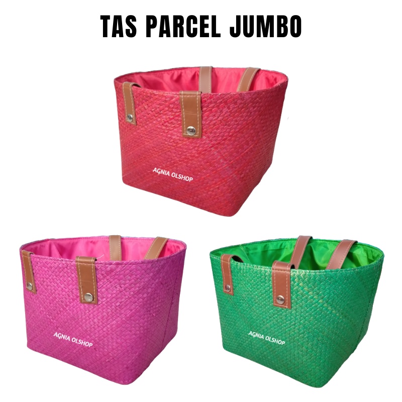 Keranjang Parcel Anyaman Pandan Jumbo Tali Kulit Sintetis Tas Parcel Ulang Tahun Kotak Parcel Tas Ha