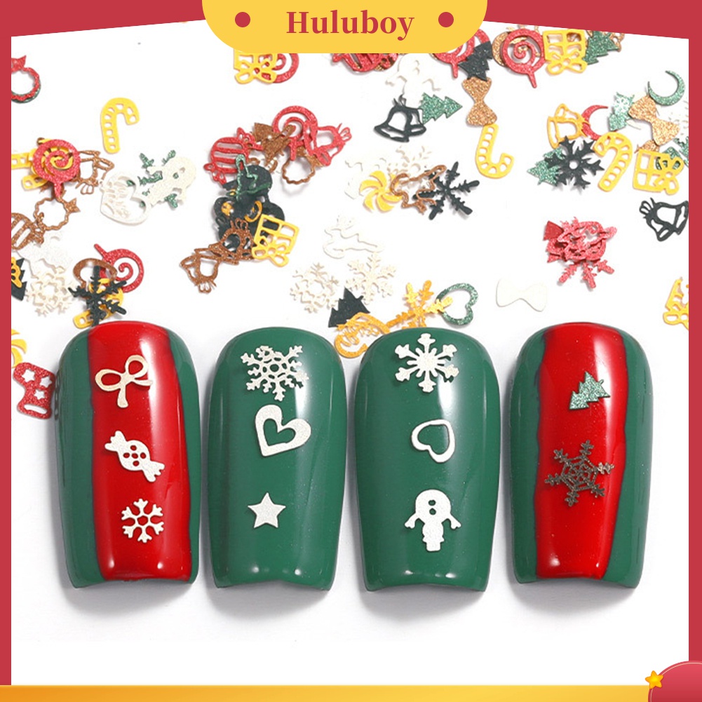 Huluboy Huluboy♡ 100pcs / Kotak Sequin Ultra Tipis Bentuk Snowflake Natal Untuk Nail Art