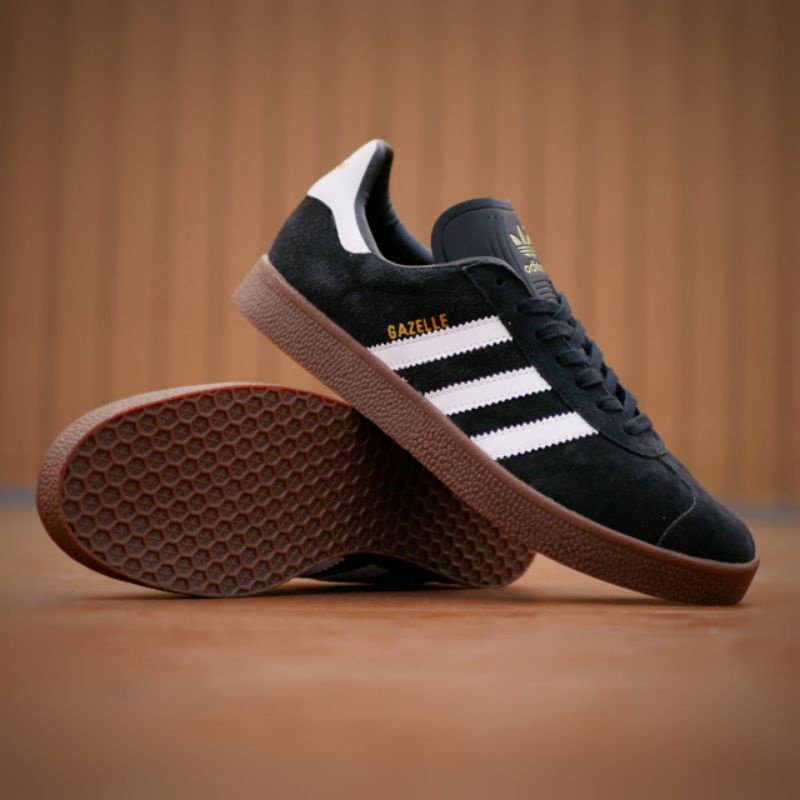 Adidas Gazelle Black White Sol Gum Original OEM Sneakers Pria