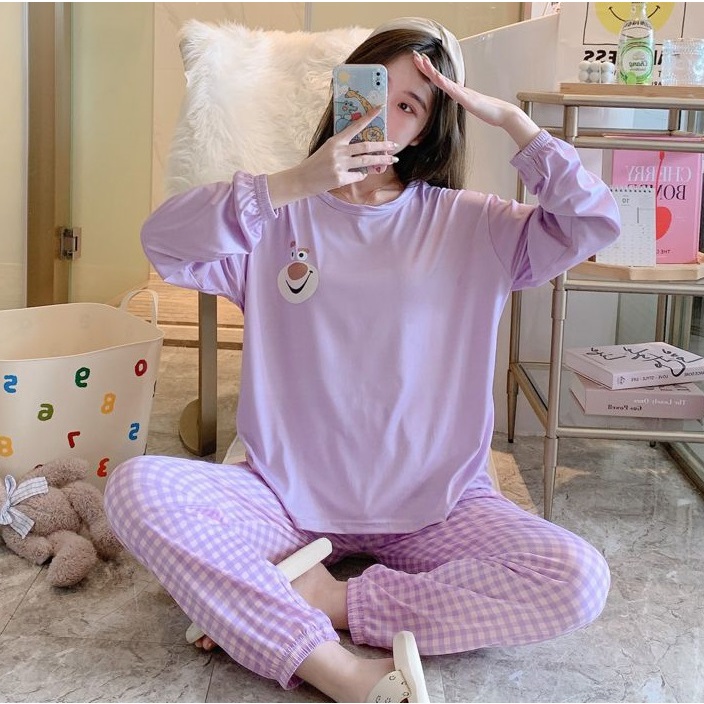 AJW Shop Setelan Wanita Import Joger | Setelan Baju Tidur Wanita | Piyama Wanita-Polos Ungu