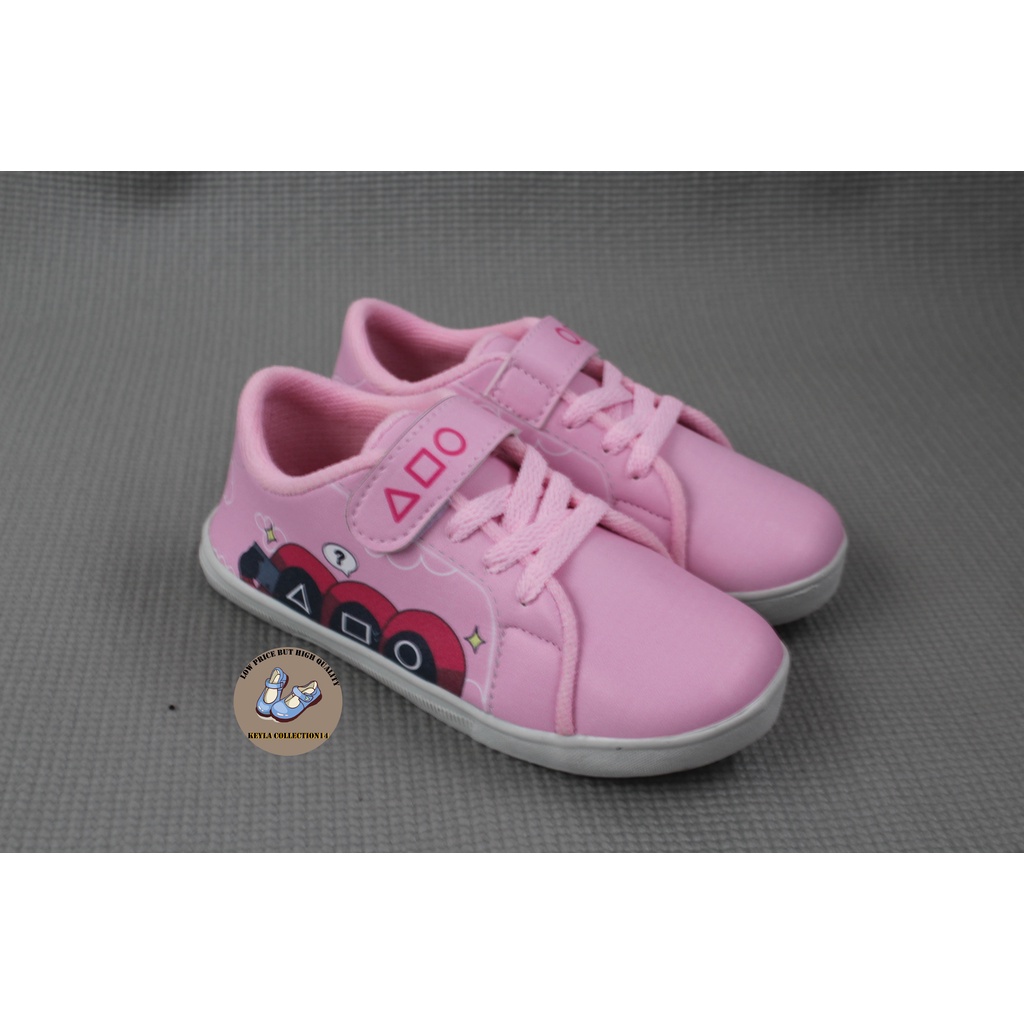 Sepatu Sneakers Anak Perempuan Murah Motif Squid Game Terbaru Dan Trendi Umur 3-10 Tahun - Pink