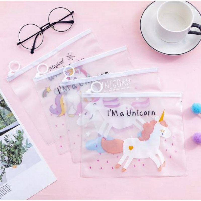 Pouch Kosmetik Transparan Motif Unicorn Tas Kosmetik Karakter