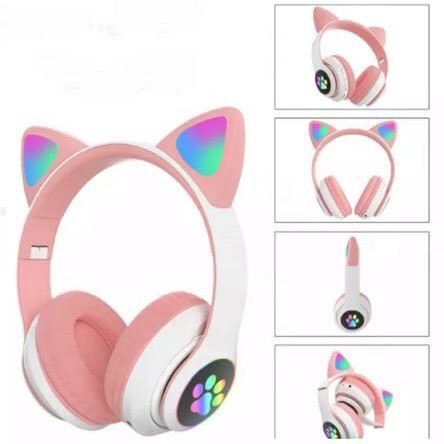 HEADPHONE CAT EAR BLUETOOTH WIRELESS STN 028 / HEADPHONE BLUETOOTH / HEADPHONE KUCING LED GAMING