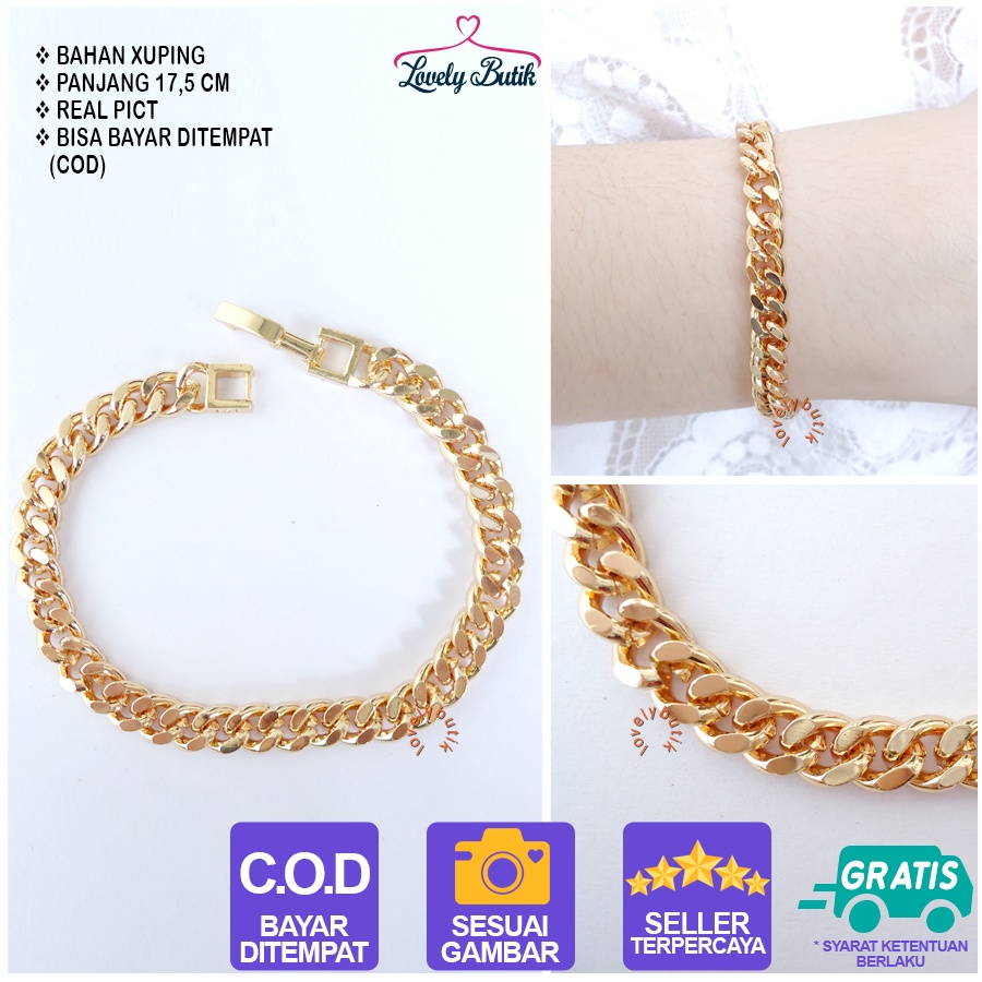 Lovelybutik Gelang Tangan Lapis Emas Xuping Gold Perhiasan Fashion Wanita Vir4 Gelang Model Rantai Motif Terbaru