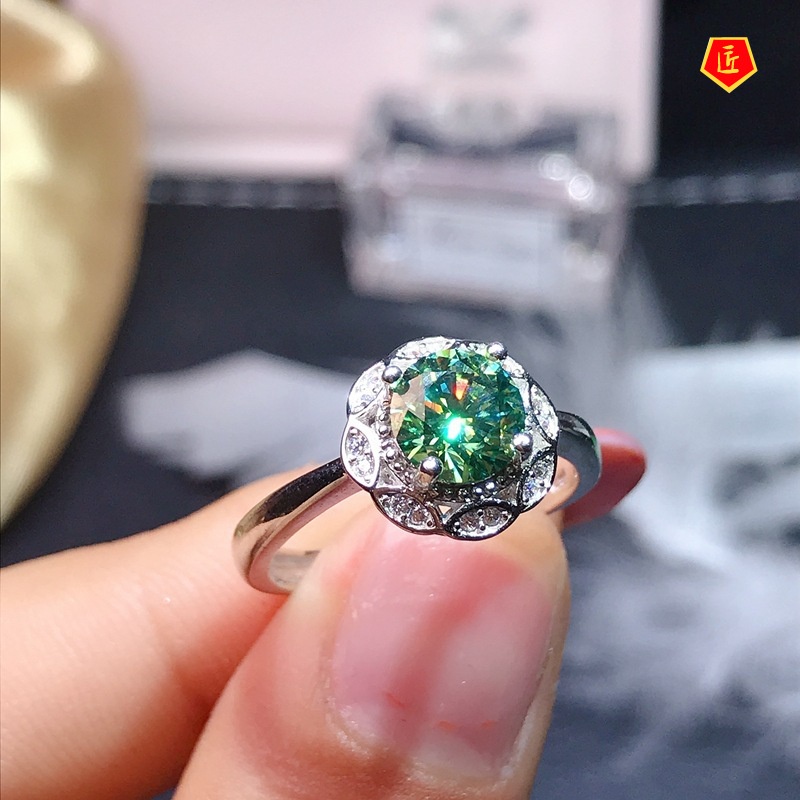 [Ready Stock]Classic Simple Green Moissanite Ring