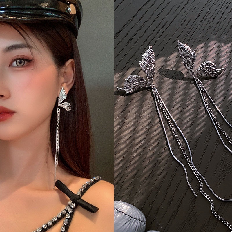 Anting Rumbai Kupu-Kupu Bahan Metal Gaya Retro Untuk Wanita