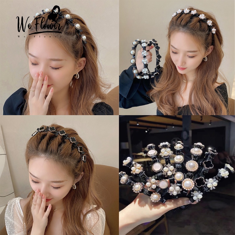 We Flower Chic Pearl Hair Bang Braiding Clip Headband for Women Girls Loop Hairband Headwear