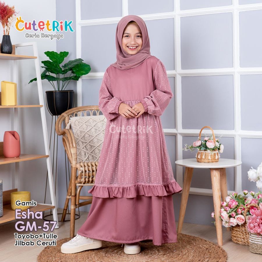 GM 57 Baju Muslim Setelan Gamis Anak Cutetrik Esha