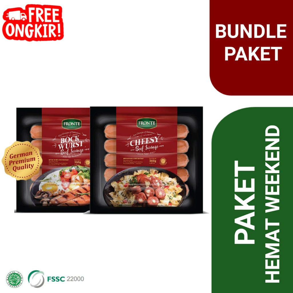 

Bundle Paket Sosis Fronte Bockwurst Beef 360 & Sosis Fronte Cheesy Beef 360gr