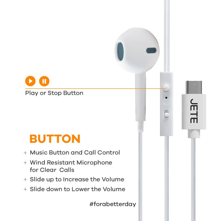 Headset Type C I Earphone I Handsfree JETE Classic Tipe C - Garansi 2 Th