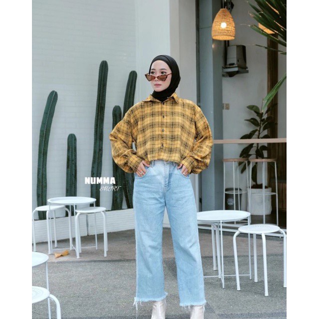 garmensolo || KEMEJA WANITA MODEL TARTAN CROP/ KEMEJA WANITA BAHAN WOLFIS / TUNIK JUMBO PREMIUM BLOUSE TARTAN LENGAN BALON MIZU KOREAN STYLE | KEMEJA FLANEL WANITA NUMMA-7