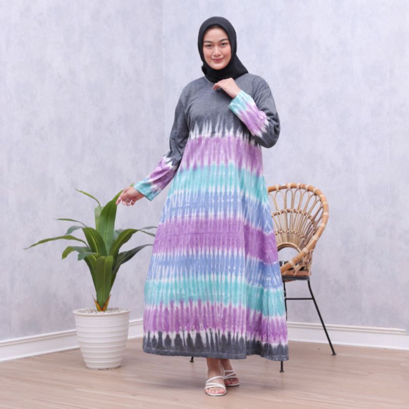 Gamis Jumbo Kaos Lengan Panjang Black Tiedye Busui Bumil Homdress Kekinian Terlaris