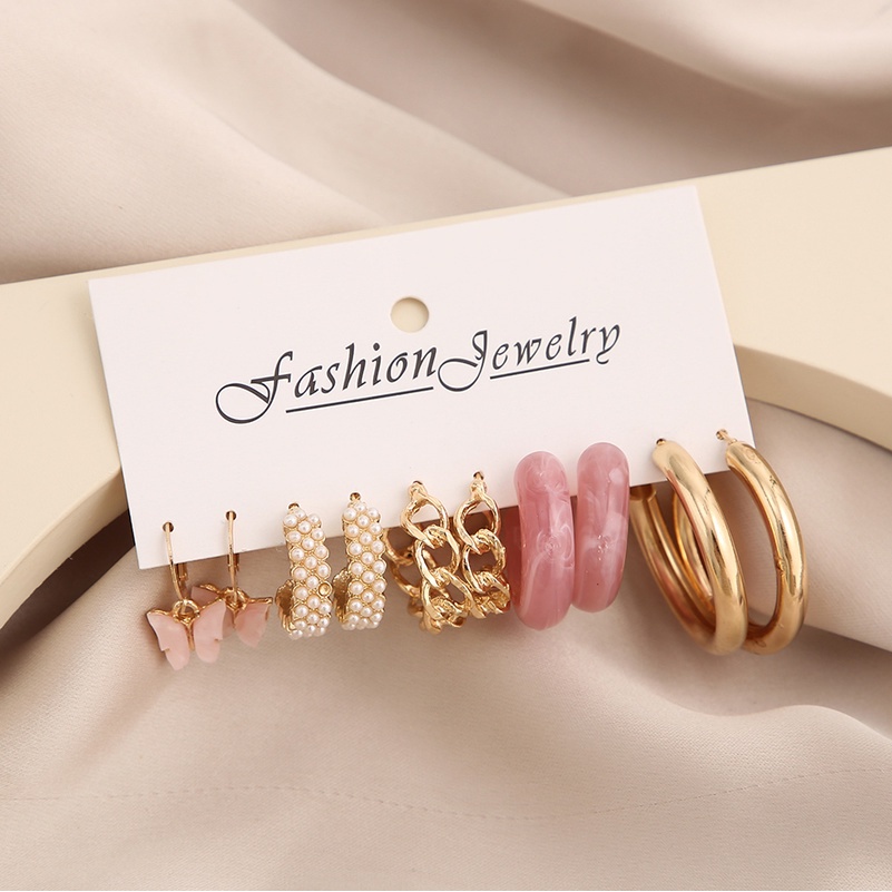 Set Anting Hoop 17km Gold Silver Hias Mutiara Bentuk Hati Butterfly Drop Untuk Aksesoris Perhiasan-8