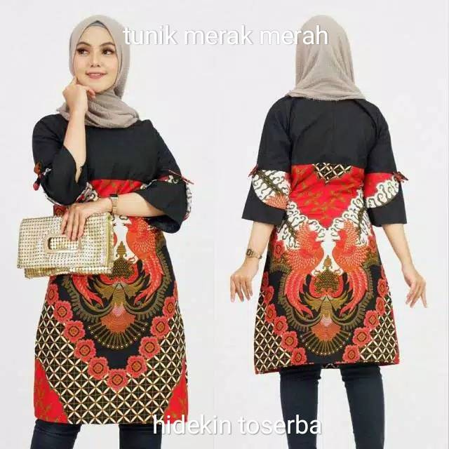 Tunik Merak Merah Jumbo Wanita Batik M-5L