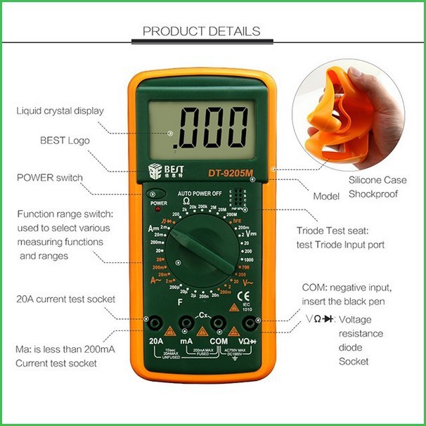 BEST DT-9205M 2.8&quot; LCD Digital Multimeter Pegangan Tangan 19V/6F22