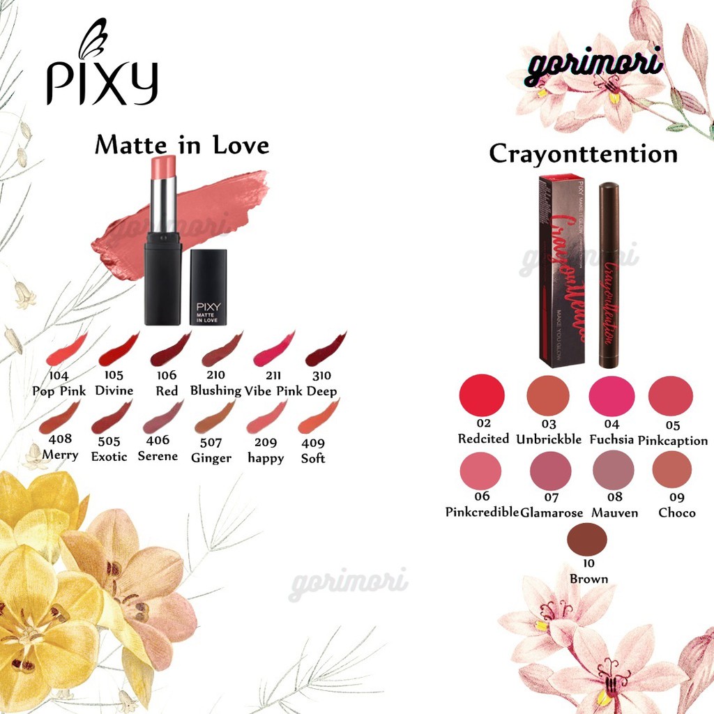 [𝙂𝙊𝙍𝙄𝙈𝙊𝙍𝙄] PIXY LIPSTICK MATTE IN LOVE - CRAYONTTENTION LIPSTIK MAKE IT GLOW