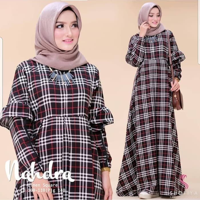 TRENDY Pakaian wanita muslim syari setelan ramadhan lebaran burberry kotak kotak gamis maxi maxy dre