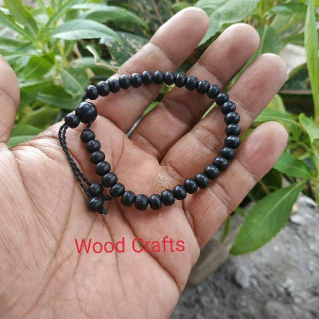 Gelang Pria Wanita Cowok Cewek Kayu Galih Kelor Hitam Serat Besi
