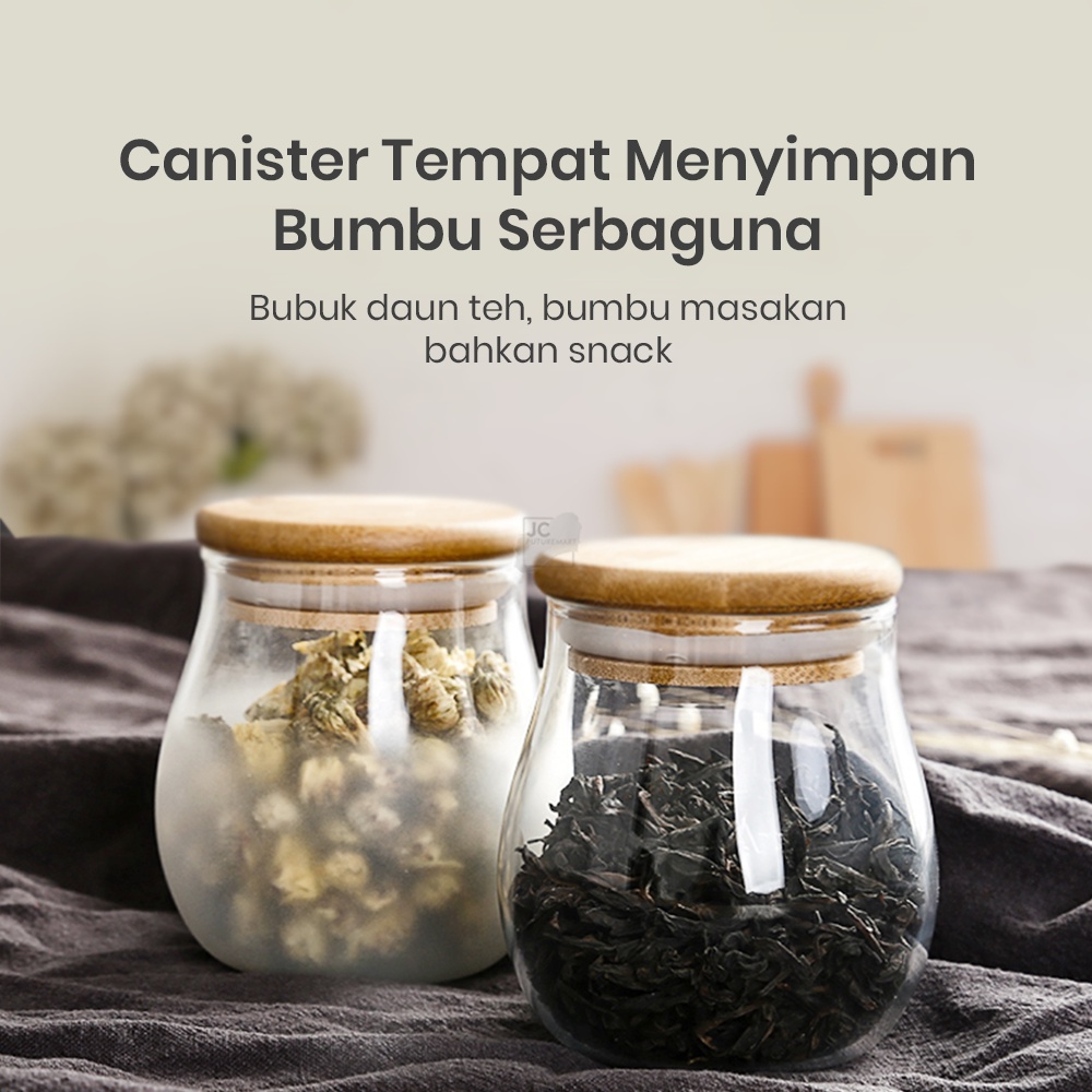 TEMPAT TEH BUMBU KACA TUTUP BAMBU | MINI GLASS JAR CANISTER