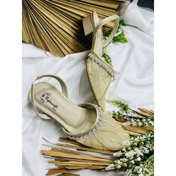 RAFAIZOUTFIt -stella diamont tali hells wanita sepatu brukat 2 warna 3cm tahu wedding shoes