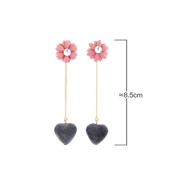 LRC Anting Tusuk Fashion Pink Flannel Pearl Love Flower Earrings D22781