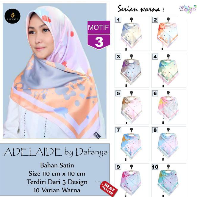 Jilbab Segiempat Adelaide Satin Motif 3 By Dafanya Hijab Scarf Square