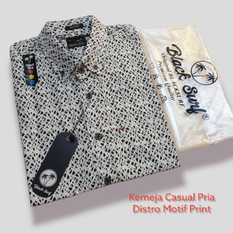 KEMEJA PRIA KASUAL SURFING LENGAN PENDEK DISTRO PAKAIAN PRIA CASUAL BATIK RANDOM MOTIF