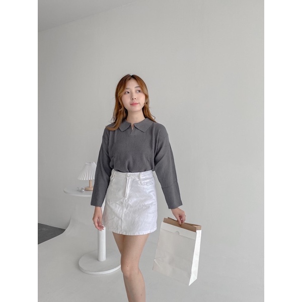 Laura Polo Knit Crop - Aeris - Atasan Rajut - Blouse Polo - Atasan Wanita