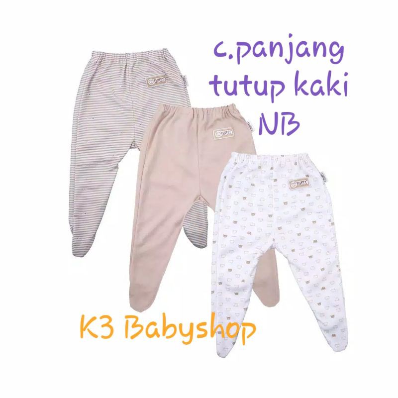 NB Celana Panjang Tutup Kaki Bayi Fluffy Newborn khaki coklat krem cream celana panjang rib piyama